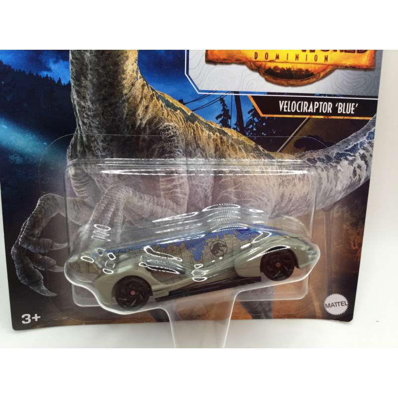 VELOCIRAPTOR BLUE JURASSIC WORLD HOTWHEELS CARACTER CARS